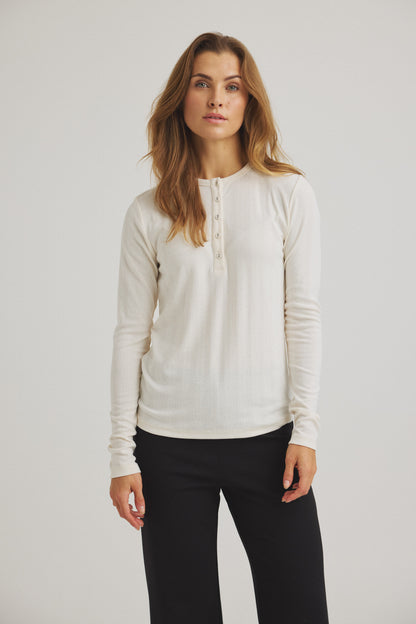 LUXZUZ // ONE TWO Ambutto Pointelle T-shirt T-Shirt 741 Ecru