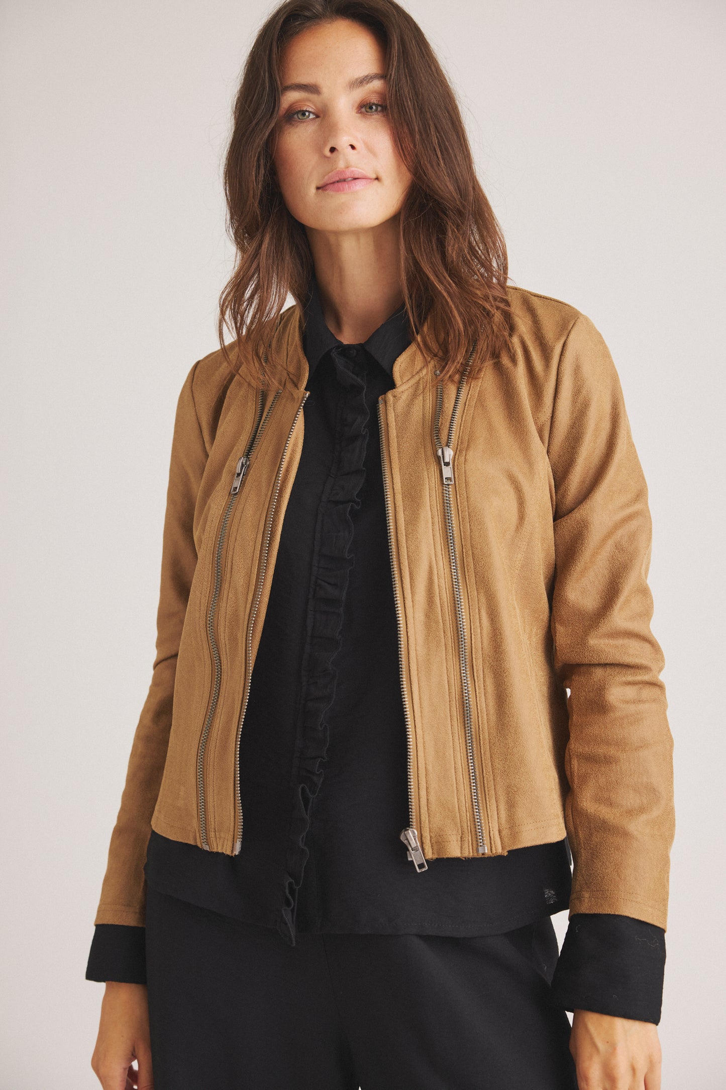 LUXZUZ // ONE TWO Athena Coated suede Jacket Jacket 734 Tiger's Eye