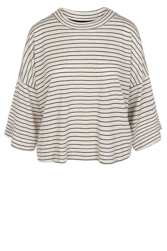 LUXZUZ // ONE TWO Julia Stripe Campaign T-Shirt 575 Navy Blue