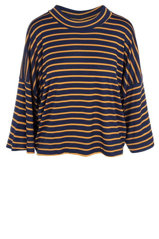 LUXZUZ // ONE TWO Julia Stripe Campaign T-Shirt 560 Dark Antiqué blue