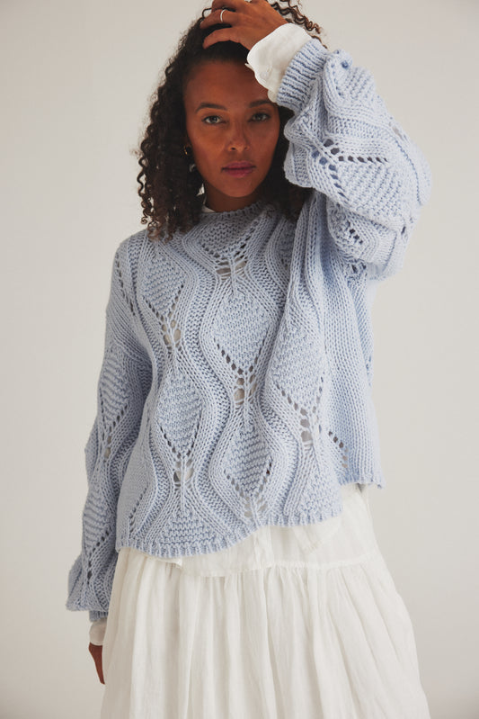LUXZUZ // ONE TWO Snerle Knit Knit 510 Chambray Blue